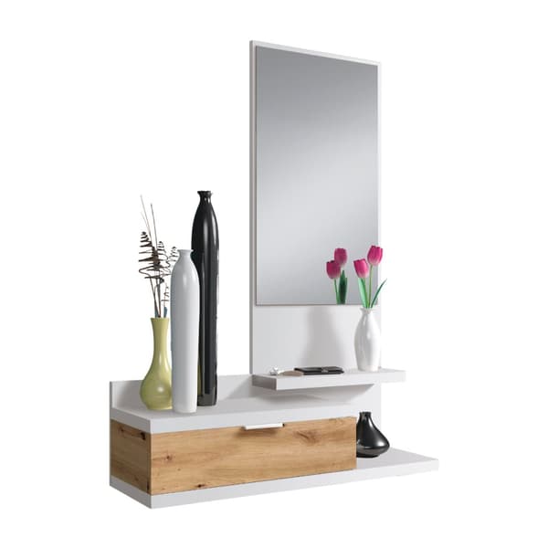 Console suspendue avec 1 tiroir et 1 miroir L81 cm - DHALIA