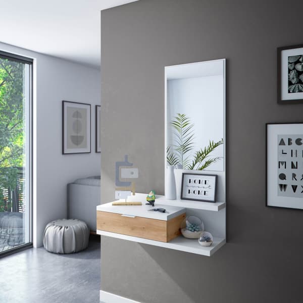 Console suspendue avec 1 tiroir et 1 miroir L81 cm - DHALIA