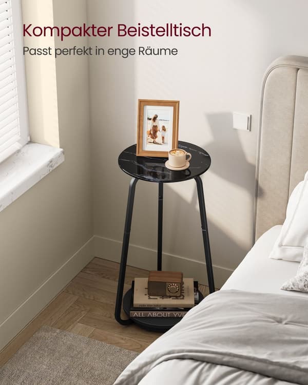 Sofabord, VASAGLE, 30 cm d, 55 cm H, Marmorhvid.