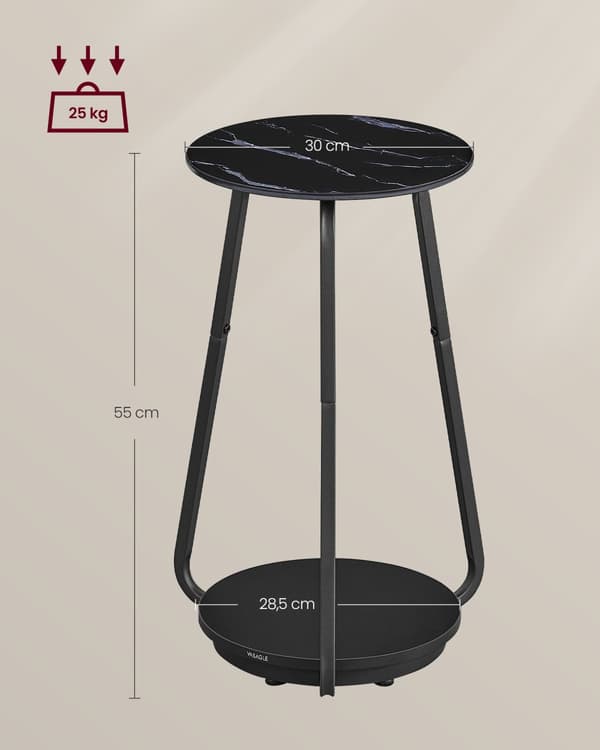 Sofabord, VASAGLE, 30 cm d, 55 cm H, Marmorhvid.