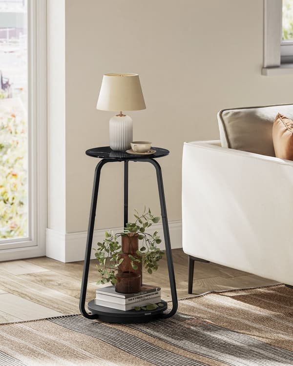 Sofabord, VASAGLE, 30 cm d, 55 cm H, Marmorhvid.