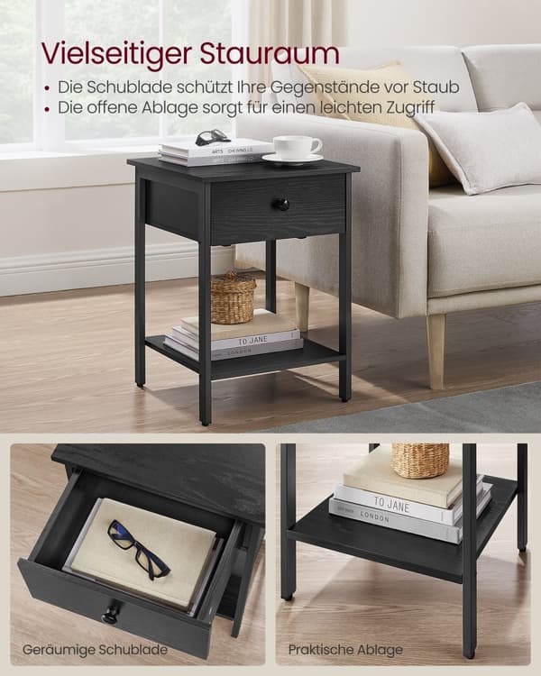 Natbord, natkommode, sidebord, hasselnøddebrun-sort.