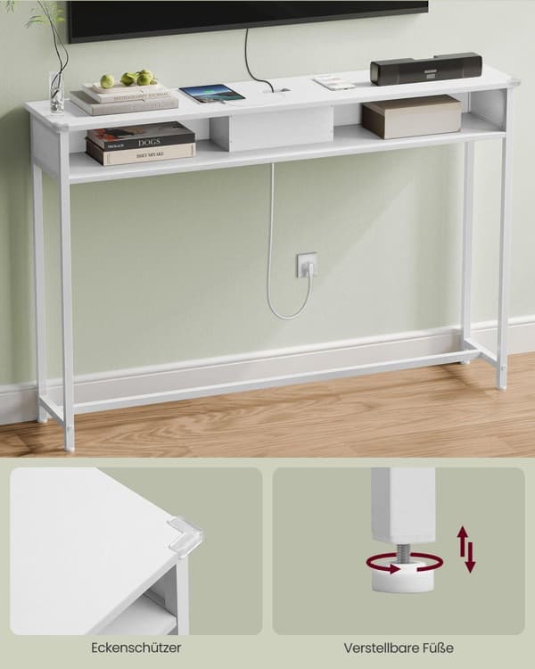 Konsolbord, VASAGLE, 120x25 cm, Hvid