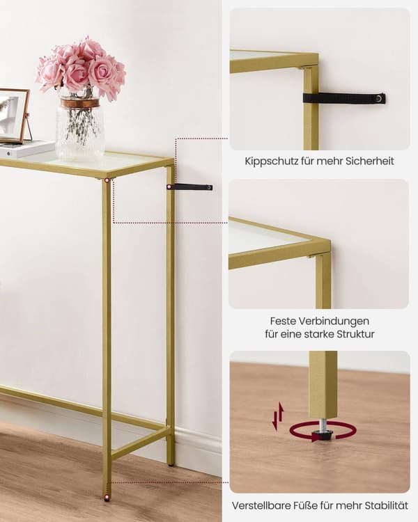 Konsolbord, LGT26G, 20x100 cm, Guld