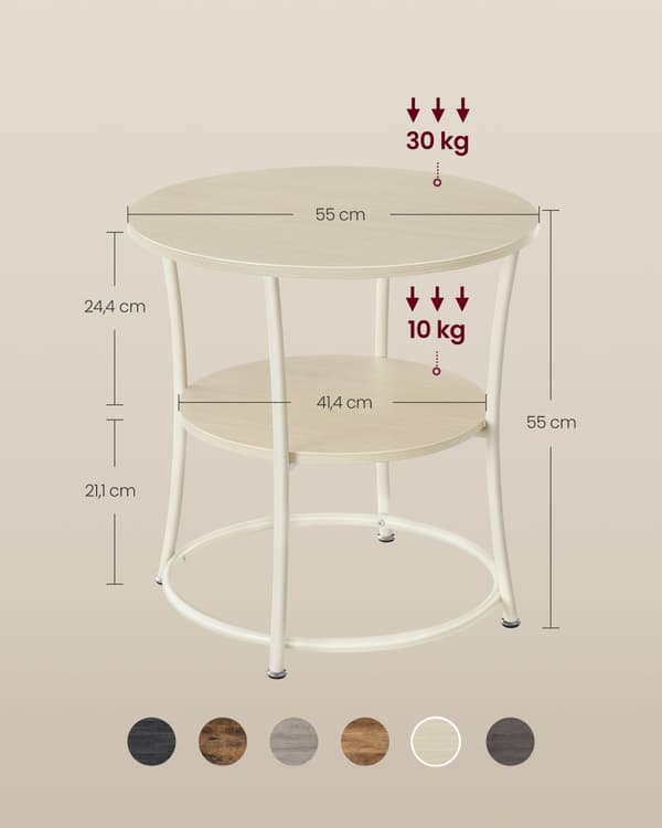 Sidebord med 2 hylder - stålramme - naturlig beige