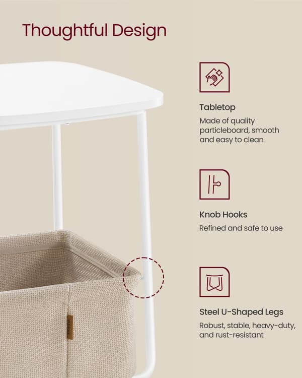 Firkantet sidebord med kurv - Matt White & Camel Brown