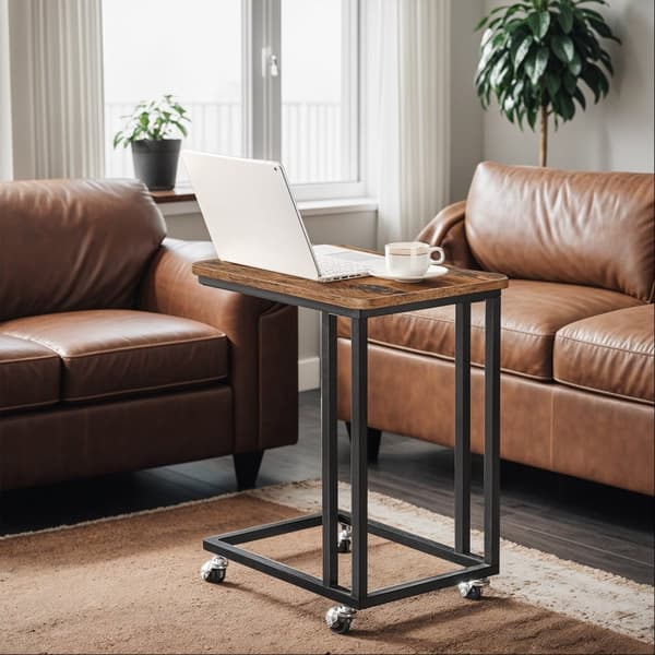 Sidebord på hjul-C-formet sofabord, industrielt design