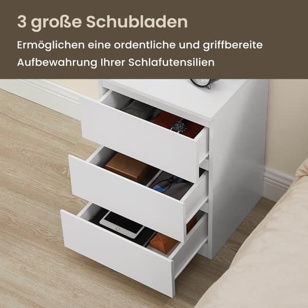 Sidebord - Med 2 stikkontakter, Wolkwit, ideel til soveværelse