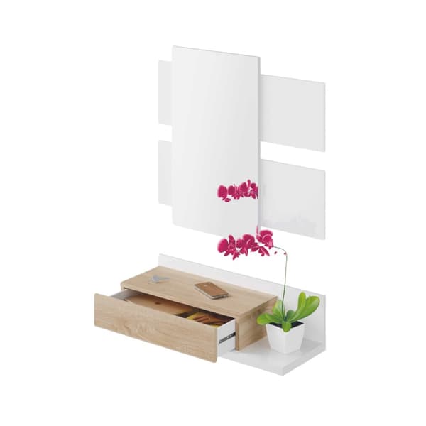 Console suspendue avec 1 tiroir et 1 miroir L75 cm - TEKKAN