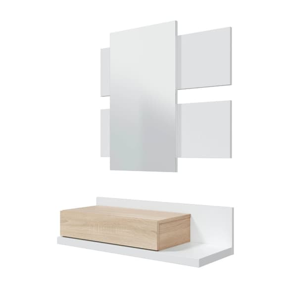 Console suspendue avec 1 tiroir et 1 miroir L75 cm - TEKKAN