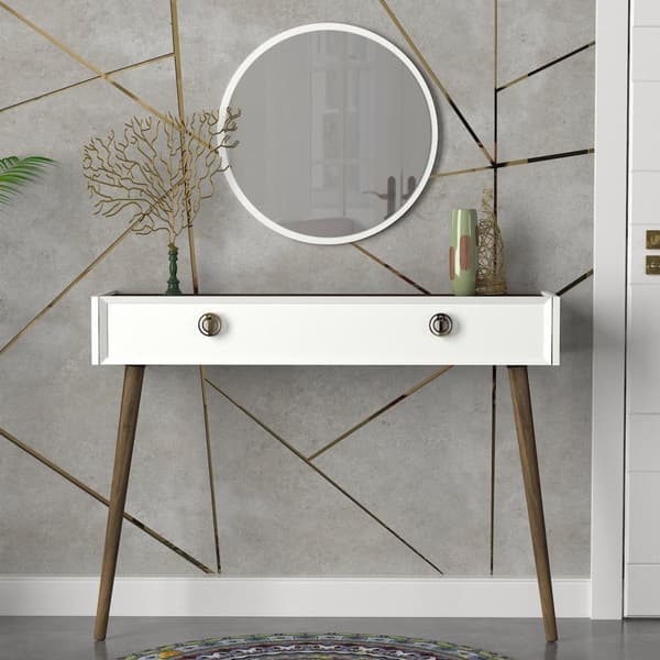 Makeup bord med spejl, Nadya, 120x90 cm, hvid.