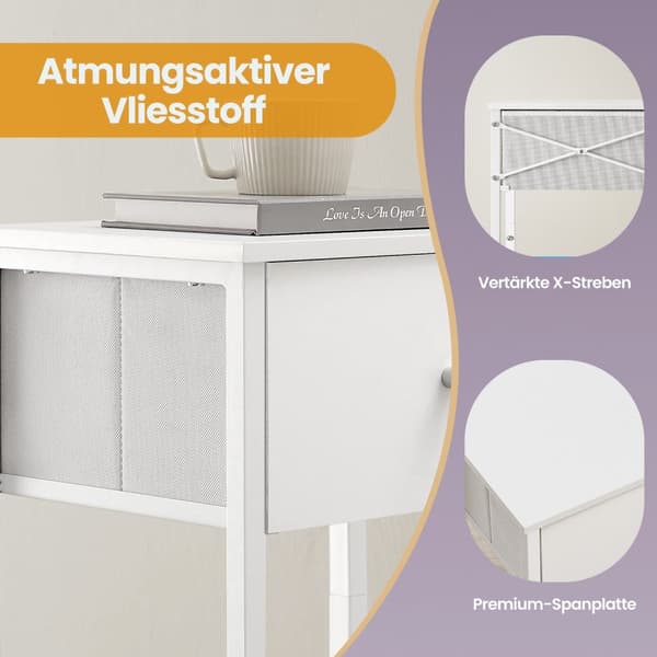 Sidebord, natbord, med hylde og stofskuffe