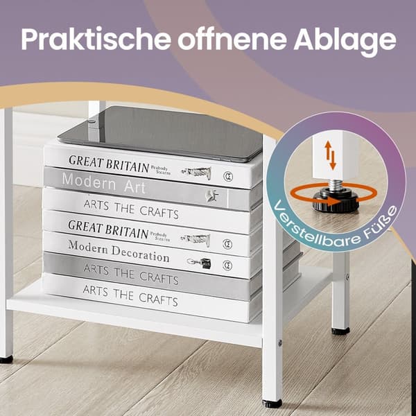 Sidebord, natbord, med hylde og stofskuffe
