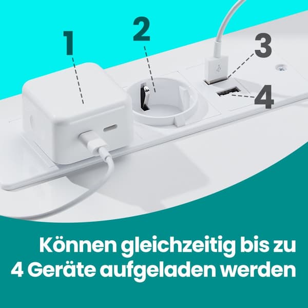 Natbord med strømstik, sidebord med 3 skuffer, 2 AC-stik, 2 USB-A-porte, 35x40x59 cm, Skyhvid