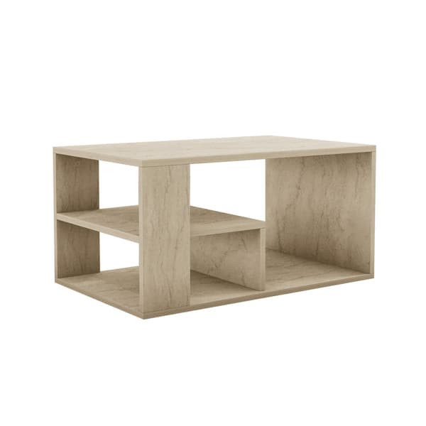 Table basse avec étagères décor travertin L80 cm - EROS