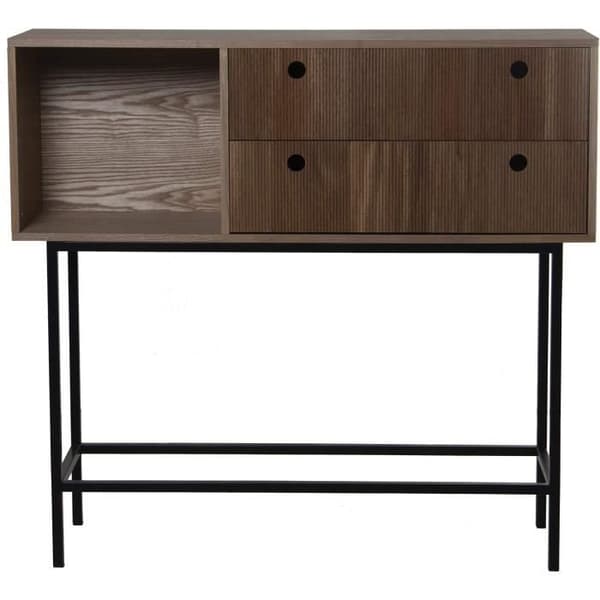 DRW Inmatningstabell med 2 lådor i MDF, askplåt och metall i natur och svart 113 x 35 x 105 cm