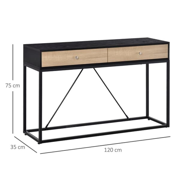Rootz Console -taulukko - sisäänkäyntitaulukko - sohvataulukko - moderni muotoilu - 2 laatikkoa - metallikehys - 120 x 35 x 75 cm