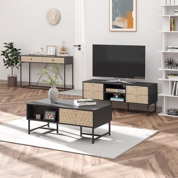 Rootz Console -taulukko - sisäänkäyntitaulukko - sohvataulukko - moderni muotoilu - 2 laatikkoa - metallikehys - 120 x 35 x 75 cm