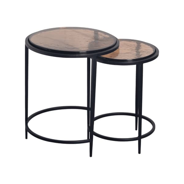 Bouts de canapé gigognes en verre fumé et métal noir D44 cm - IGLOO