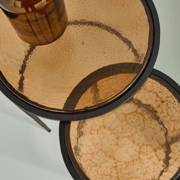 Bouts de canapé gigognes en verre fumé et métal noir D44 cm - IGLOO