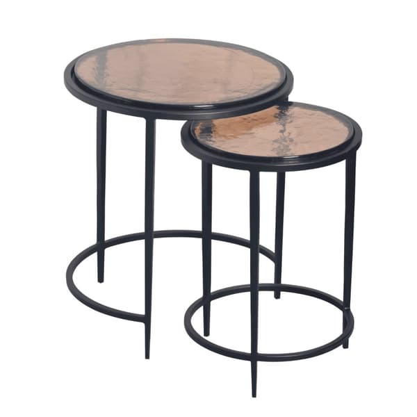 Bouts de canapé gigognes en verre fumé et métal noir D44 cm - IGLOO