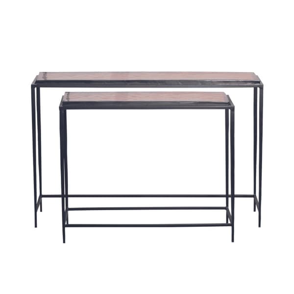 Petite console en verre fumé et métal noir L80 cm - IGLOO
