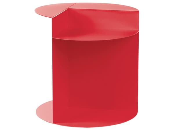 Sidebord Rødt Metallbord i Rund Geometrisk Form Endebord med Hylle Aksentstykke