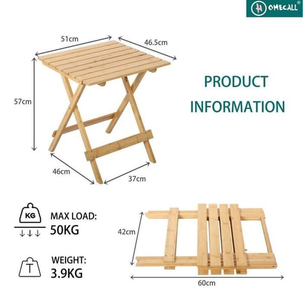 Homecall - 30252B - Bambu Bord Vikbart Liten Balkong Bord Trädgård Bord Square