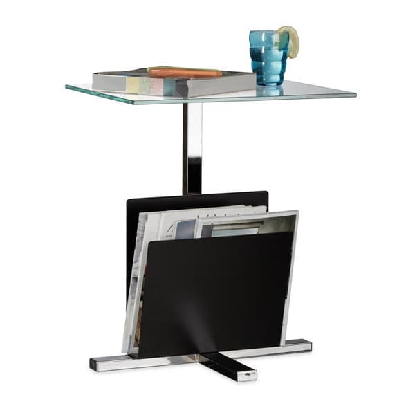 RELAXDAYS sidobord - Modern design - Glasskiva och tidningsställ - Svart
