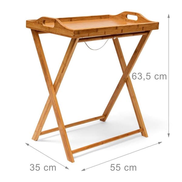 Relaxdays Fällbord, med hylla, låg soffbord, i bambu, H x B x D: 63,5 x 55 x 35 cm, natur