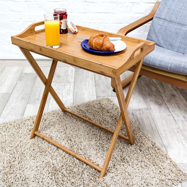 Relaxdays Fällbord, med hylla, låg soffbord, i bambu, H x B x D: 63,5 x 55 x 35 cm, natur