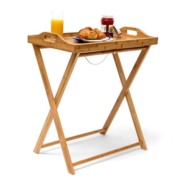 Relaxdays Fällbord, med hylla, låg soffbord, i bambu, H x B x D: 63,5 x 55 x 35 cm, natur