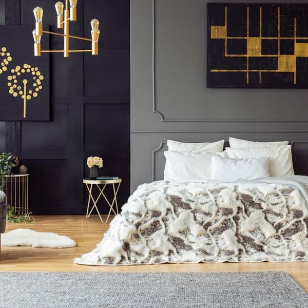 Relaxdays Rund sidobord, trendig i metall och glas; glänsande retrodesign, HxD: 46 x 42 cm svart-guld