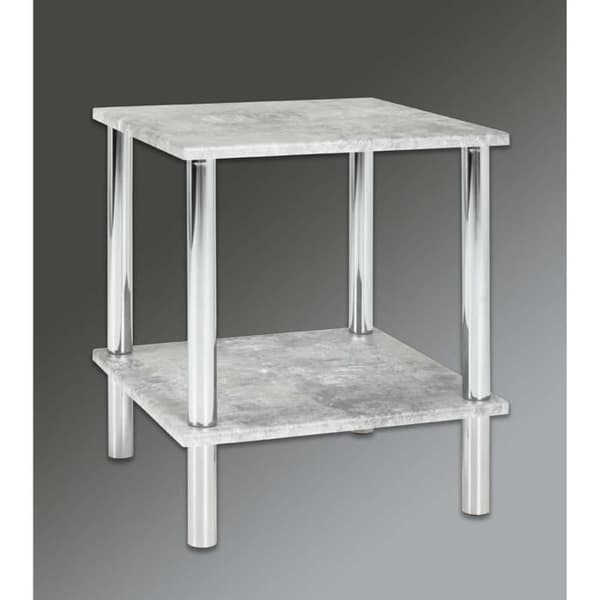 Wilko sidobord, med MDF-skiva och hylla med betongdekor. Kromade metallben.