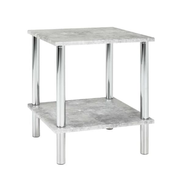 Wilko sidobord, med MDF-skiva och hylla med betongdekor. Kromade metallben.