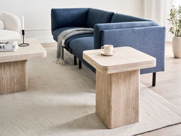 Sidebord Beige MDF-topp i Finér med Steinlignende Understell 50 x 50 cm Moderne Design Stue