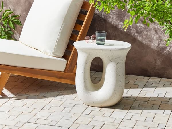 Sidebord med Terrazzo-effekt i Off-White MgO Glassfiber 42 x 28 cm UV-beis Rust Vann Vindbestandig Boho Moderne Utendørs Stue