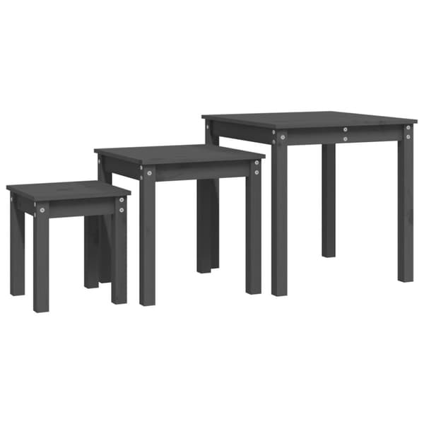 Satsbord 3 st grå massiv furu