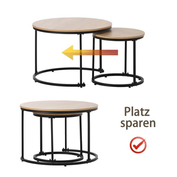 Rund Soffbord - ARHATREYA - Set om 2 - MDF - Ekträdsutseende - Mångsidig
