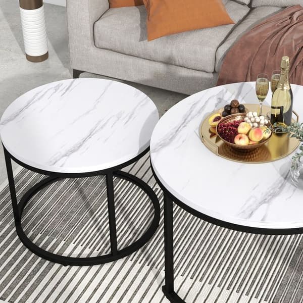 Rund Kaffeebord - ARHATREYA - Set med 2 - MDF - Träytelse - Modern Design