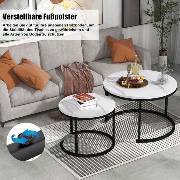 Rund Kaffeebord - ARHATREYA - Set med 2 - MDF - Träytelse - Modern Design