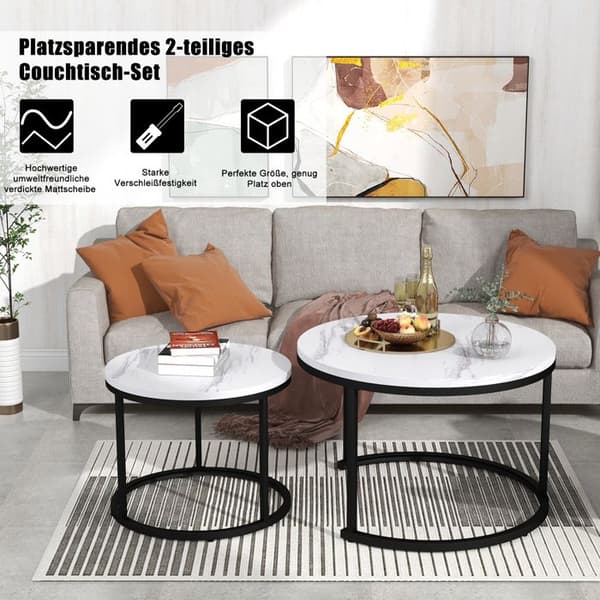 Rund Kaffeebord - ARHATREYA - Set med 2 - MDF - Träytelse - Modern Design