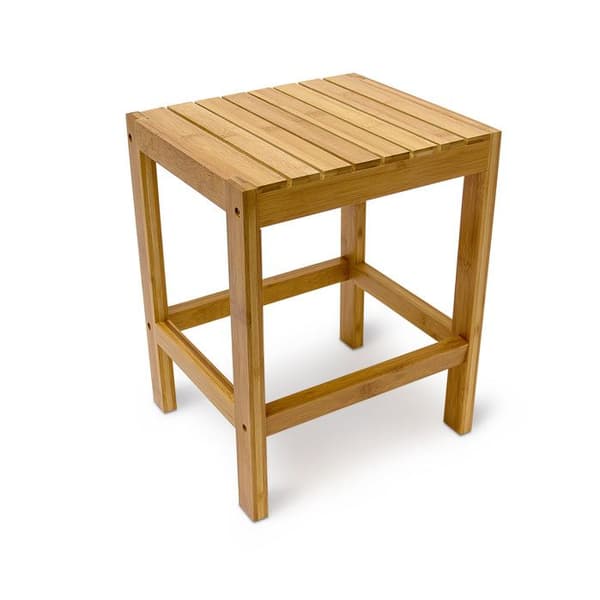 Relaxdays Bamboo Pall Plant Bord Badrumspall HxBxD: 40 x 28 x 32 cm Dekorativt sidobord, Nature