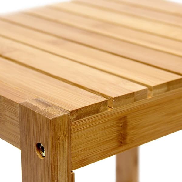 Relaxdays Bamboo Pall Plant Bord Badrumspall HxBxD: 40 x 28 x 32 cm Dekorativt sidobord, Nature