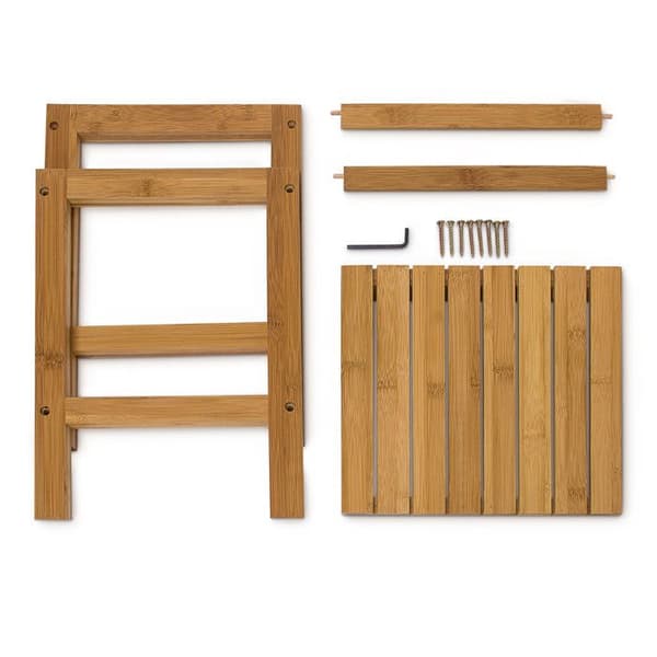 Relaxdays Bamboo Pall Plant Bord Badrumspall HxBxD: 40 x 28 x 32 cm Dekorativt sidobord, Nature