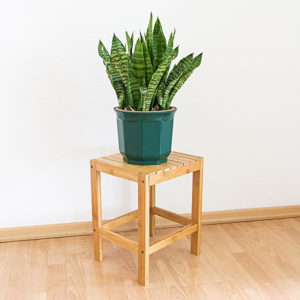 Relaxdays Bamboo Pall Plant Bord Badrumspall HxBxD: 40 x 28 x 32 cm Dekorativt sidobord, Nature