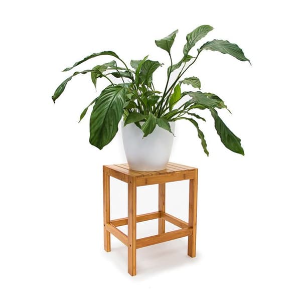 Relaxdays Bamboo Pall Plant Bord Badrumspall HxBxD: 40 x 28 x 32 cm Dekorativt sidobord, Nature