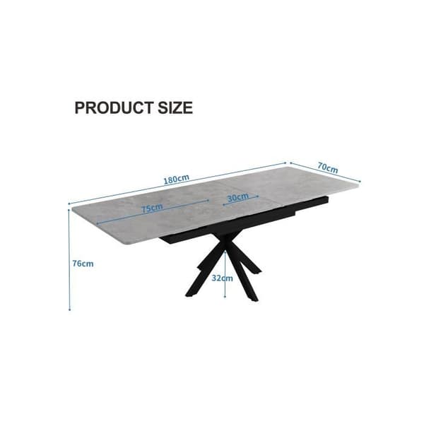 Utökningsbar matsalsbord, sidobord, L 150/180 x B 70 x H 76 cm, svart och grå.