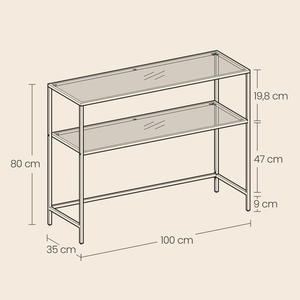 Rootz Console Table - Ingångsbord - Sofa Table - Stylish & Su tble - Black Metal & Glass - 100cm x 35 cm x 80 cm