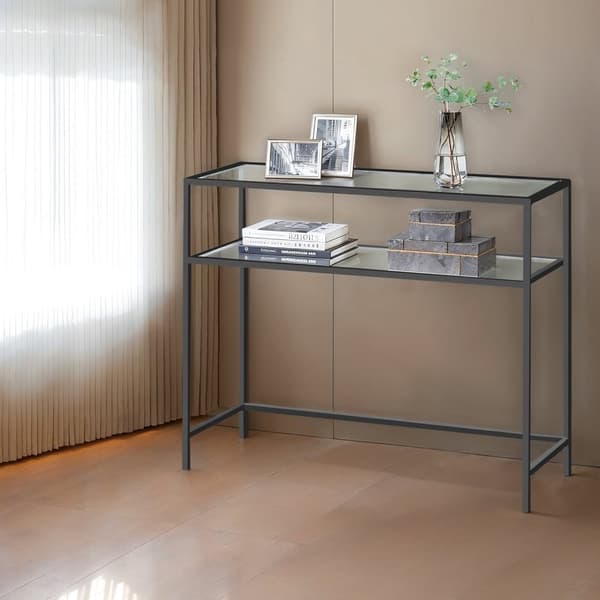 Rootz Console Table - Ingångsbord - Sofa Table - Stylish & Su tble - Black Metal & Glass - 100cm x 35 cm x 80 cm